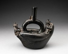 Single Spout Blackware Vessel in the Form of Figures Riding on Reed Boat, A.D. 1000/1400. Creator: Unknown.