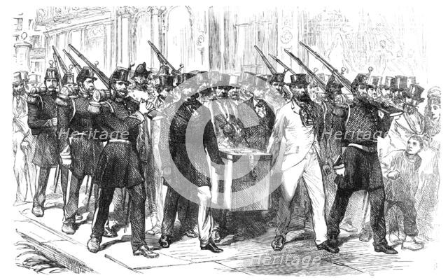 The Elections in France: removal of...voting-urn from a district polling-place to the Mairie, 1869. Creator: Unknown.