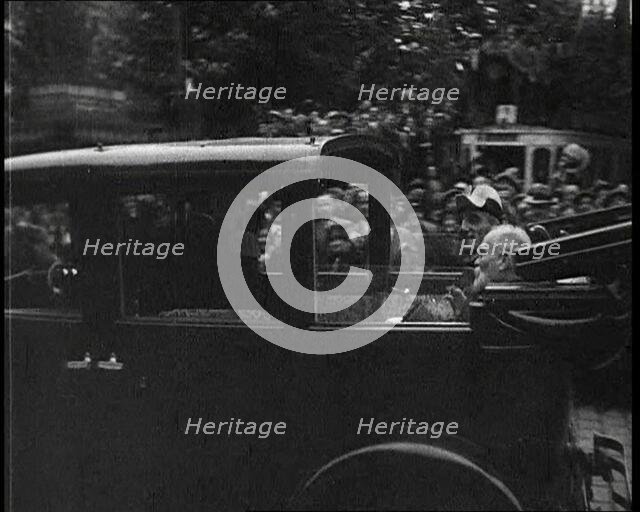 Car Driving Down a Road Containing Alexander I, His Majesty the King of Yugoslavia and..., 1934. Creator: British Pathe Ltd.