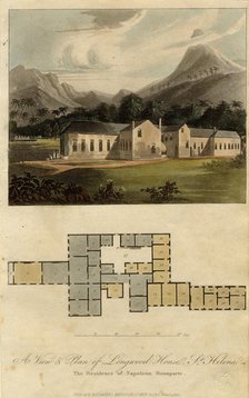 View and Plan of Longwood House, St. Helena: the Residence of Napoleon Bonaparte, 1817. Artist: Ackermann, Rudolph (1764-1834)