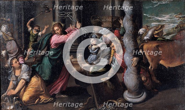 Christ Driving the Money Lenders from the Temple, 1580-1585. Artist: Scarsellino (Scarsella), Ippolito (1551-1620)