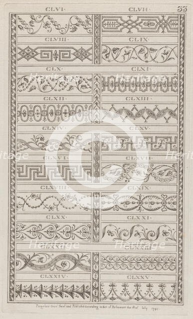 Ornament Designs, nos. CLVI to CLXXV ("Designs for Various Ornaments," pl. 33), July 1, 1781. Creator: Michelangelo Pergolesi.