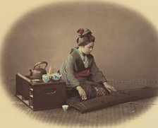 Woman with Tea Set Playing the Koto, ca. 1860. Creator: Felice Beato.