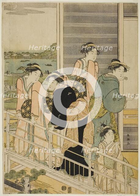 Women on a Balcony of a Yoshiwara Teahouse, c. 1780s. Creator: Katsukawa Shuncho.