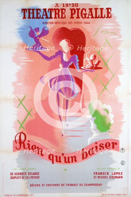 Poster for Just a Kiss, at the Théâtre Pigalle, Paris, 20th century. Artist: Unknown