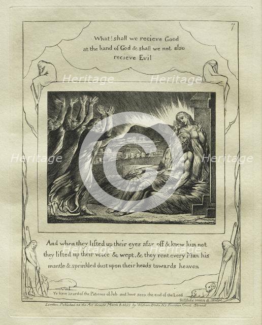 The Book of Job: Pl. 7, And when they lifted up their eyes afar off and knew him not..., 1825. Creator: William Blake (British, 1757-1827).