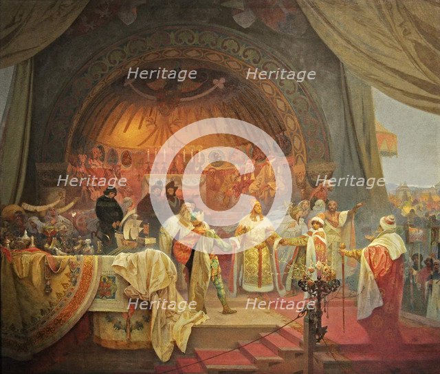 Ottokar II of Bohemia. The Union of Slavic Dynasties (The cycle The Slav Epic). Artist: Mucha, Alfons Marie (1860-1939)
