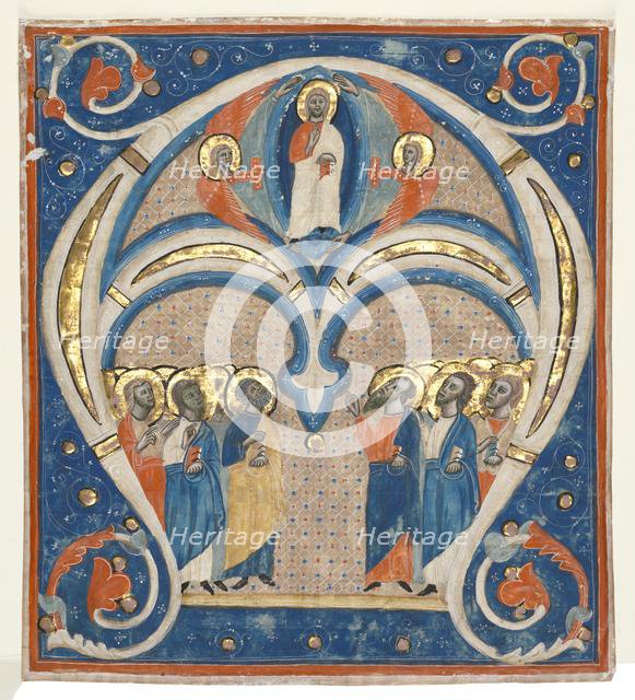 Historiated Initial (A) Excised from a Responsorial: Christ in Majesty with Saints, c. 1280-1300. Creator: Unknown.