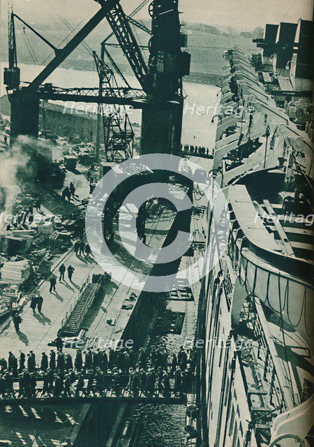 'Fitting-Out Basin of John Brown and Company's shipbuilding yard at Clydebank', 1937. Artist: Unknown.