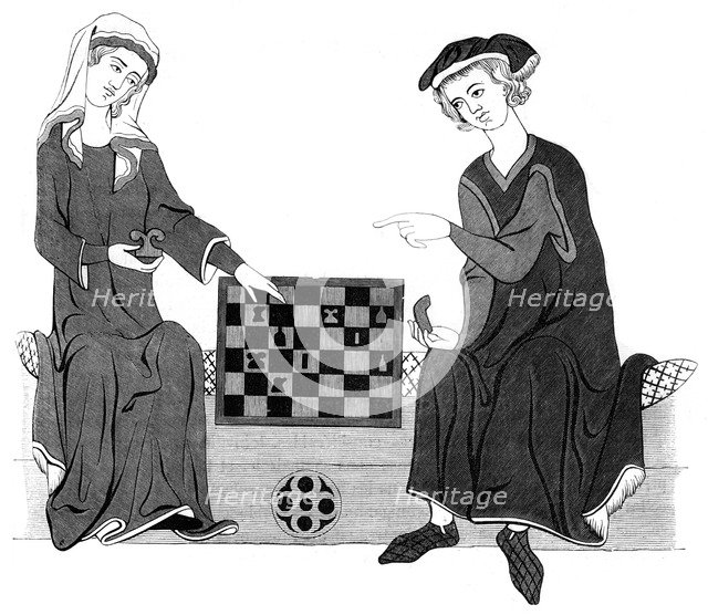 Playing chess, 13th century (1849). Artist: Unknown