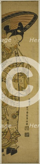 Youth Carrying a Lantern and an Umbrella, 1740s. Creator: Ishikawa Toyonobu.