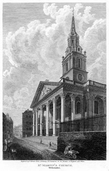 Church of St Martin in the Fields, Westminster, London, 1810.Artist: T Bonnor