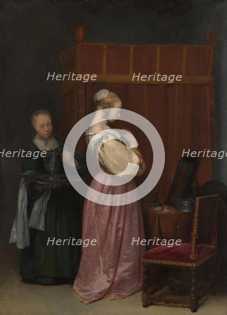 A Young Woman at Her Toilet with a Maid, ca. 1650-51. Creator: Gerard Terborch II.