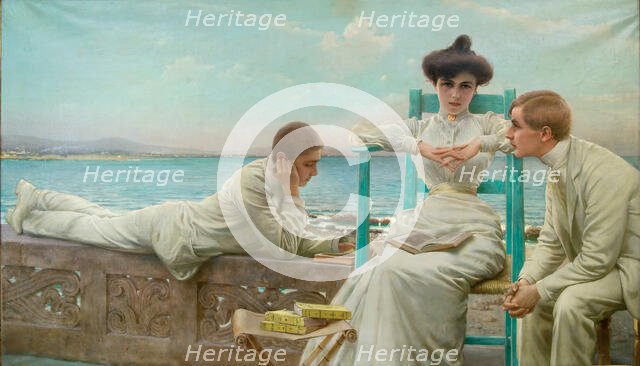 Reading by the sea (Lettura sul mare), 1910. Creator: Corcos; Vittorio Matteo (1859-1933).