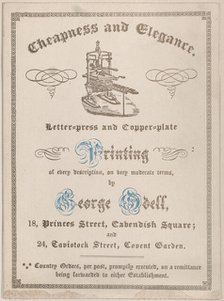 Trade card for George Odell, Printer, 19th century. Creator: Anon.