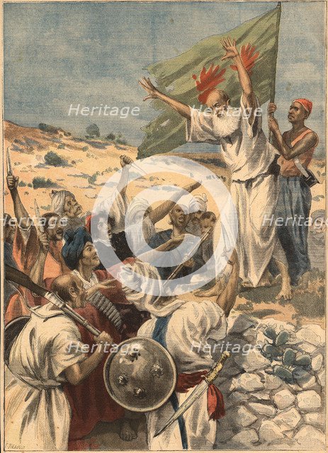 Uprising in India against British domination,  prophet preachint to the people the holy war, engr…