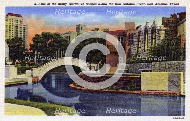 Scene on the San Antonio River, San Antonio, Texas, USA, 1940. Artist: Unknown