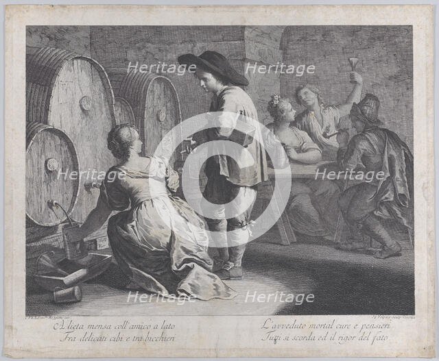 A barmaid filling mugs..., 1760-70. Creator: Giovanni Volpato.