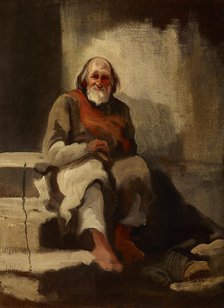 Study of an Old Man Sitting on the Stairs, c1840. Creator: Piotr Michalowski.