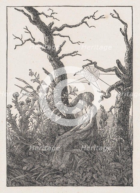 Seated Woman with a Spider's Web (Die Frau mit dem Spinnennnetz zwischen kahlen B..., probably 1803. Creator: Christian Friedrich.