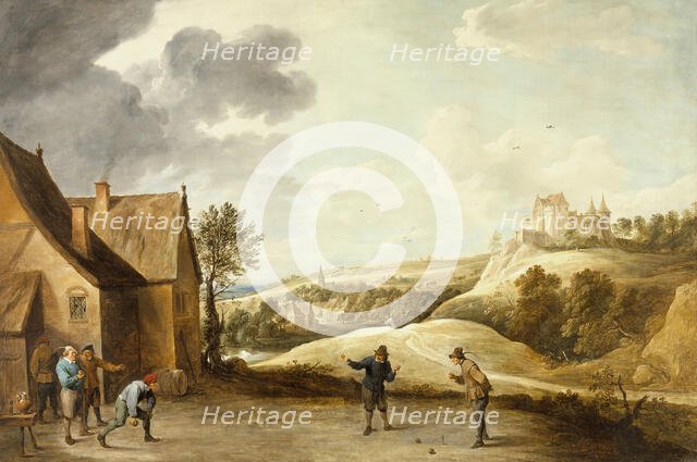 Landscape with Peasants Playing Bowls Outside an Inn, c1660. Creator: David Teniers II.