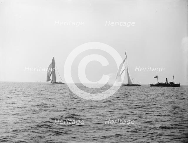 Columbia and Shamrock I after the start, Oct. 19, '99, 1899 Oct 19. Creator: Unknown.