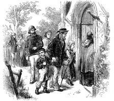 Villagers going to church on Sunday, London, 1872. Artist: Unknown