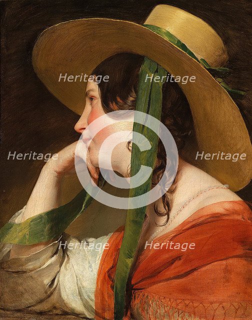 Girl with Straw Hat. Artist: Amerling, Friedrich Ritter von (1803-1887)