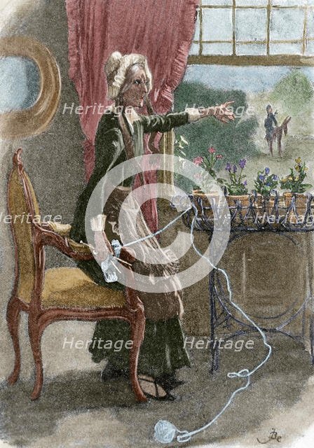 Bettsy Trotwood, from the novel "David Copperfield" (1849) by Charles Dickens, 1898.  Creator: Unknown.