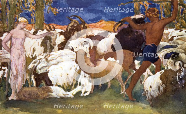 Set design for a Ballets Russes production of Ravel's Daphnis et Chloe, 1912. Artist: Leon Bakst