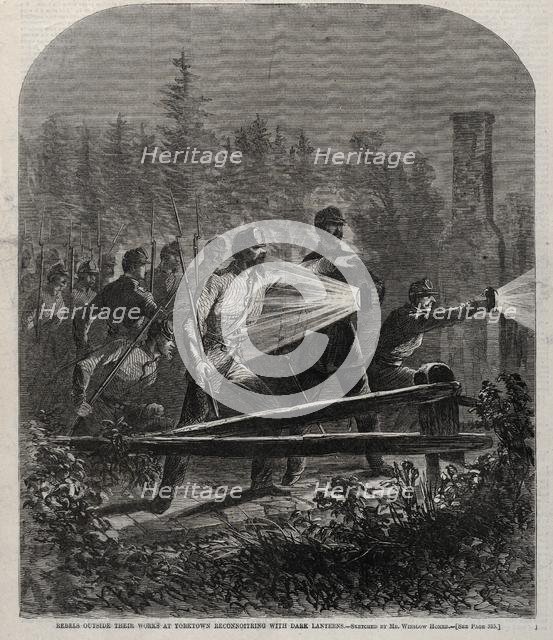 Rebels Outside Their Works at Yorktown Reconnoitering with Dark Lanterns, 1862. Creator: Winslow Homer (American, 1836-1910).