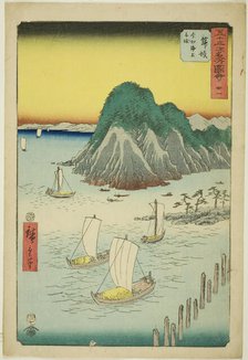Maisaka: Ferryboats Crossing the Sea at Imagiri (Maisaka, Imagiri kaijo funewatashi), no. ..., 1855. Creator: Ando Hiroshige.