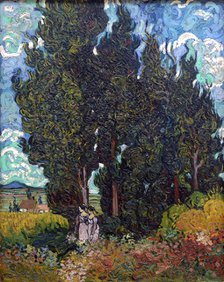 Cypresses with two figures, 1889-1890. Creator: Gogh, Vincent, van (1853-1890).