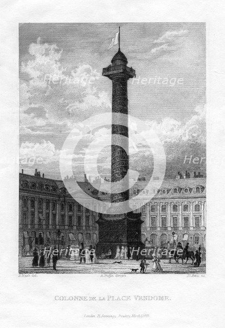 The Vendome Column, Place Vendome, Paris, 1829. Artist: J Lewis