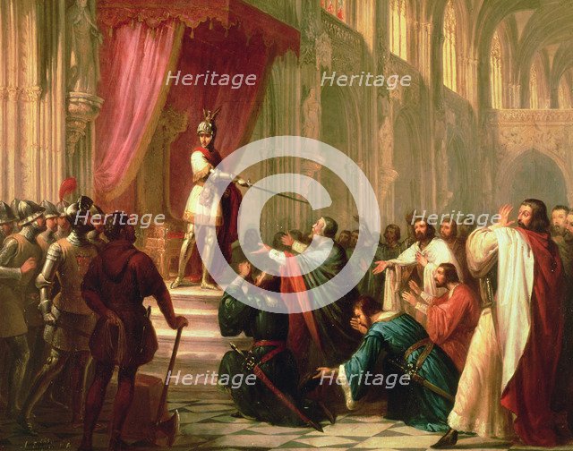 The Bell of Huesca, oil on canvas, 19th century. Ramiro II the monk orders to behead 12 nobles wh…