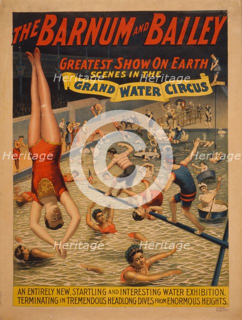 The Barnum & Bailey greatest show on earth. Scenes in the grand water circus, c. 1895. Artist: The Strobridge Lithographing Company  