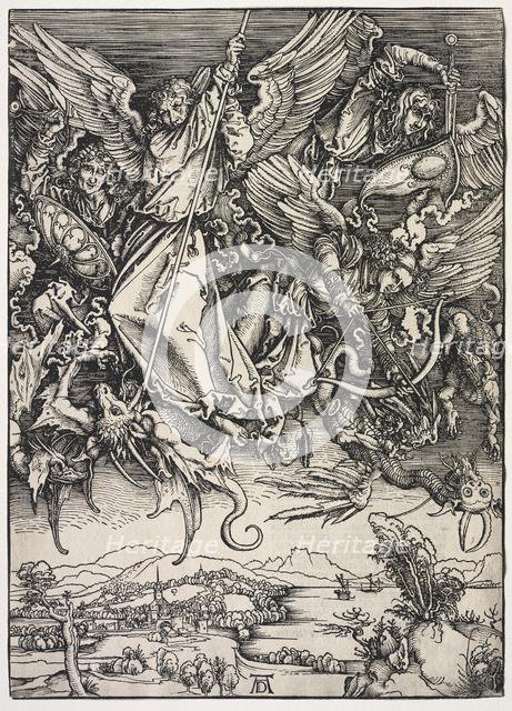 Revelation of St. John: St. Michael fighting the Dragon, 1511. Creator: Albrecht Dürer (German, 1471-1528).