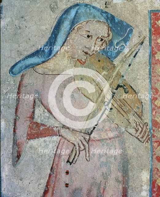  'Courtier or minstrel playing a musical instrument', wall painting from the refectory of the Cat…