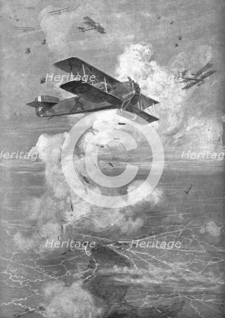 ''Combat Aerien; Un Bombardement Aerien; Avion Breguet Lancant ses bombes de 90', 1918. Creator: Unknown.