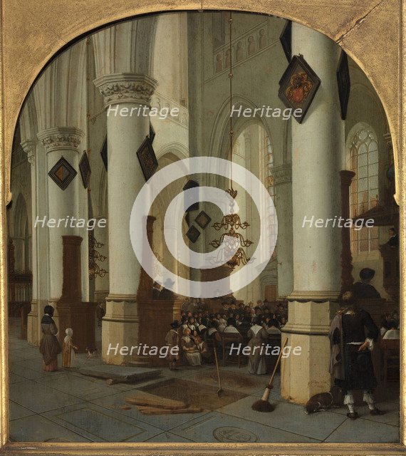 View inside the Saint Bavo church in Haarlem during mass, 1666. Artist: Vliet, Hendrick Cornelisz. van (1611-1675)