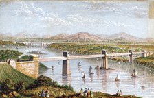 Britannia Tubular Bridge over Menai Straits, Wales, c1850s. Artist: Unknown