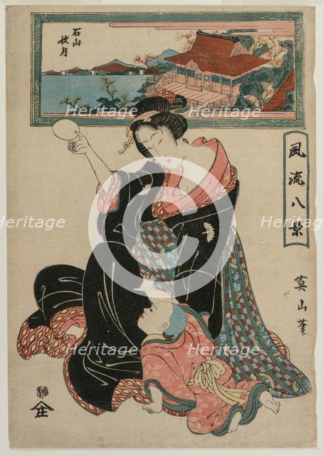 Autumn Moon at the Temple Ishiyamadera from the series Fashionable Eight Views, c. 1814-17. Creator: Kikugawa Eizan (Japanese, 1787-1867).