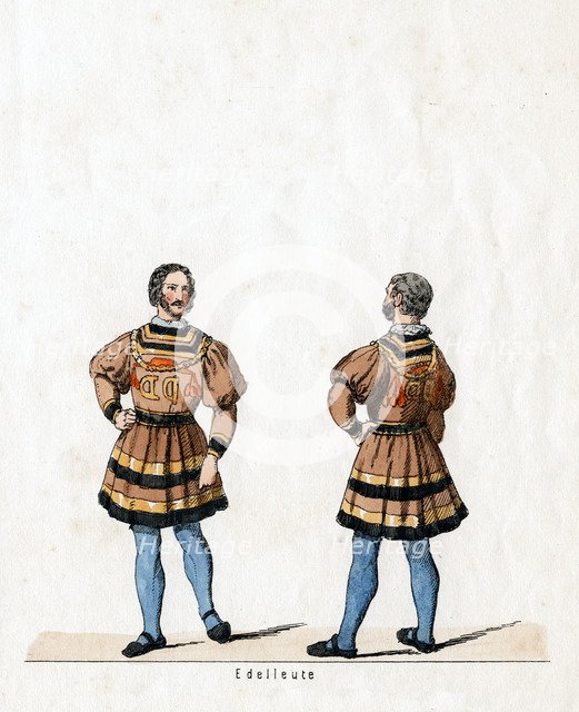 Noblemen, costume design for Shakespeare's play, Henry VIII, 19th century. Artist: Unknown