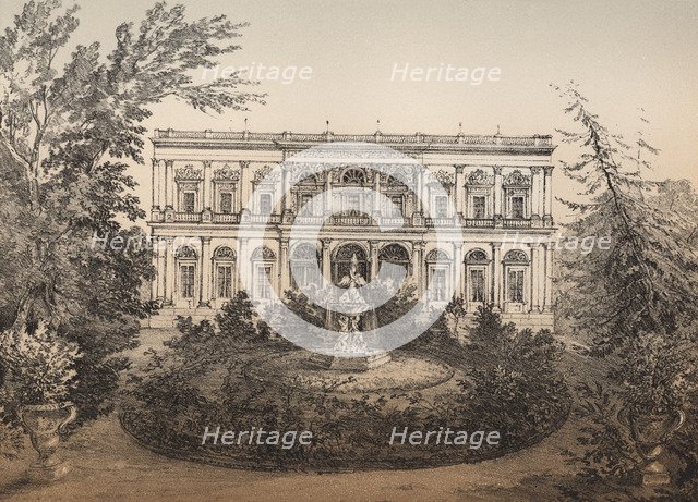 Palace of the Marquis of Salamanca, built between 1846 and 1855 in Recoletos walk, Madrid, engrav…