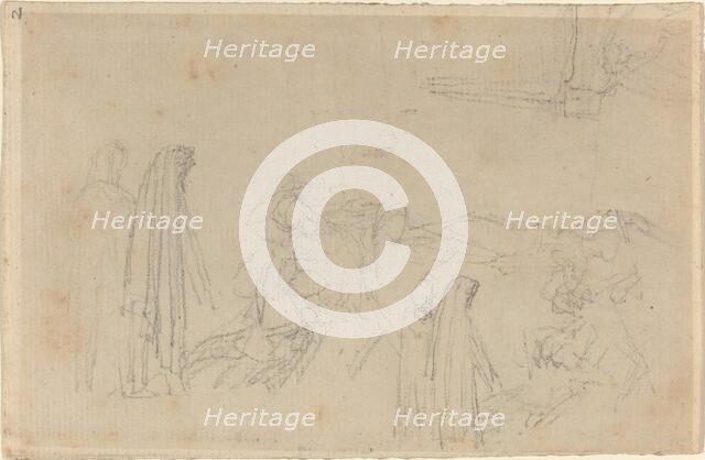 Sketches with a Hooded Figure (Virgil and Beatrice?). Creator: John Flaxman.