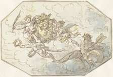 Allegory with putti with coat of arms and the god of river, 1700-1800. Creator: Anon.