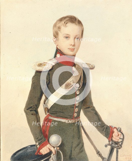 Portrait of the Crown prince Alexander Nikolayevich (1818-1881), 1828. Artist: Sokolov, Pyotr Fyodorovich (1791-1848)