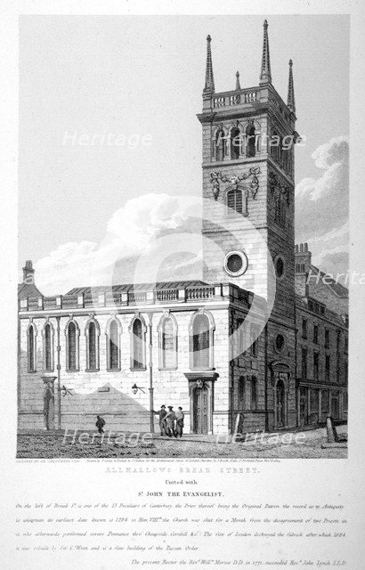 All Hallows Church, Bread Street, London, 1814. Artist: Joseph Skelton