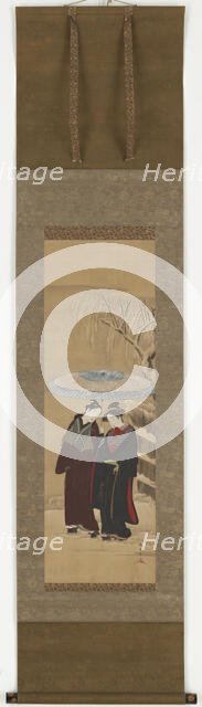 A Girl and a man walking in the snow, mid 18th century. Creator: Shunsho.