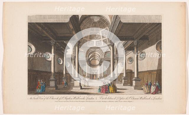 View of the interior of the Saint Stephen Walbrook church in London, 1753. Creator: Thomas Bowles.